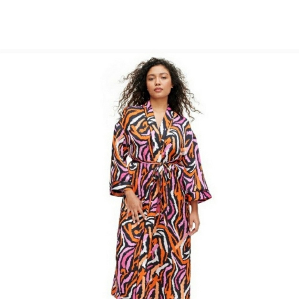 Diane Von F - Women's Long Satin Disco Zebra Pink Robe (for Target)